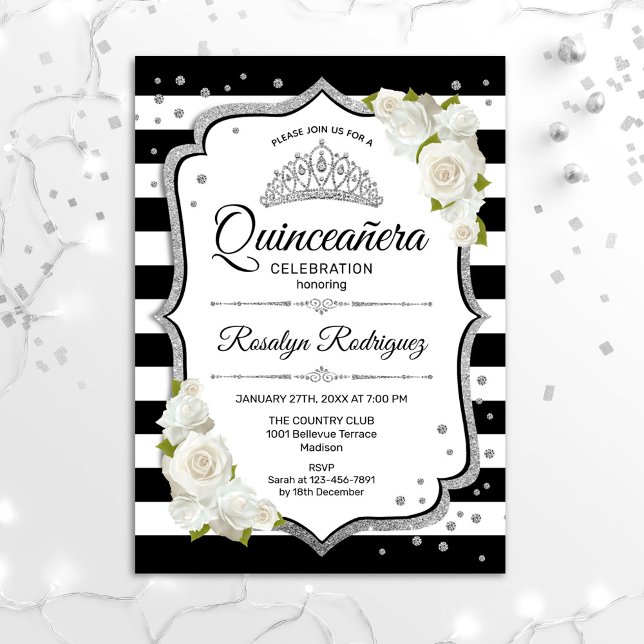 Invitación Quinceanera - Plata blanca negra (Subido por el creador)