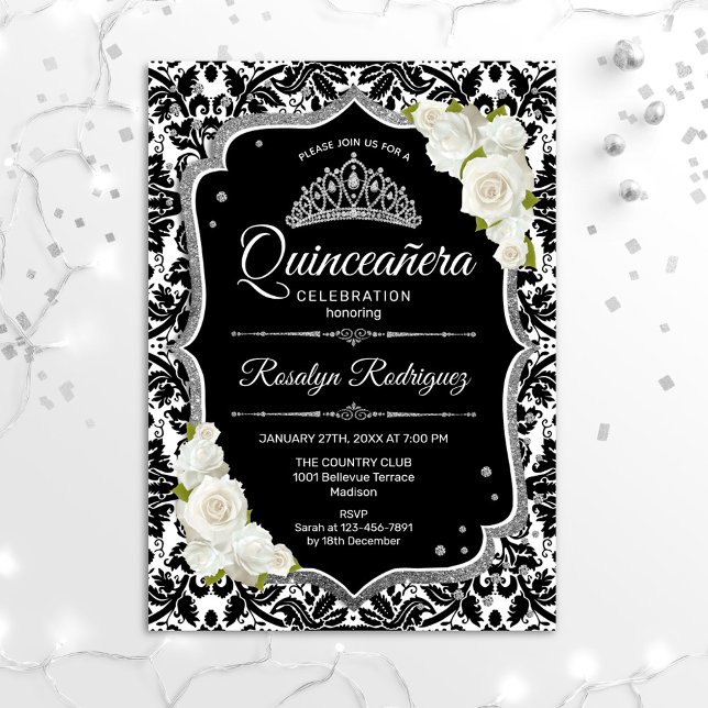 Invitación Quinceanera - Plata blanca negra (Subido por el creador)