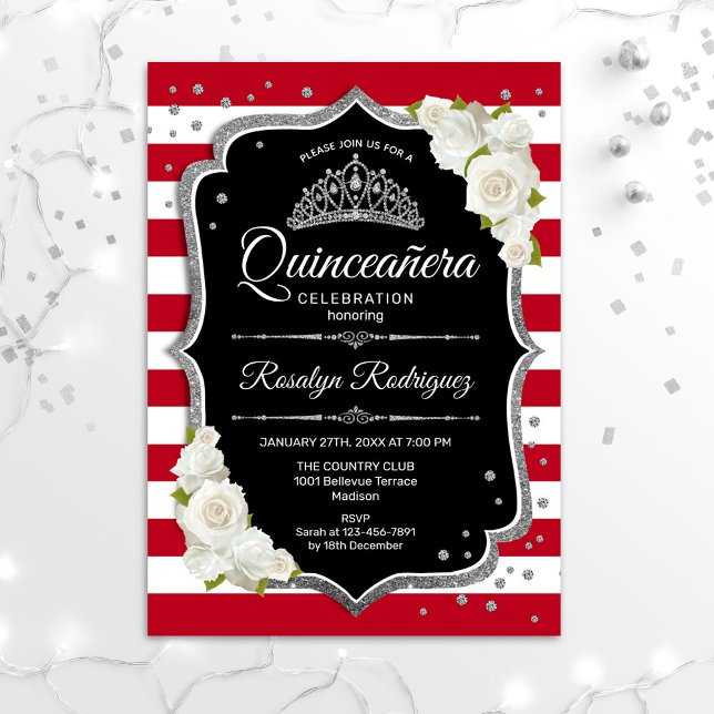 Invitación Quinceanera - Plata blanca roja negra (Subido por el creador)