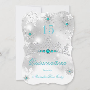 Invitación Quinceañera Plata Blanco Verde Aguamarina Perla Co