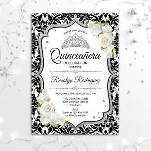Invitación Quinceanera - Plata de Damasco Blanco Negro