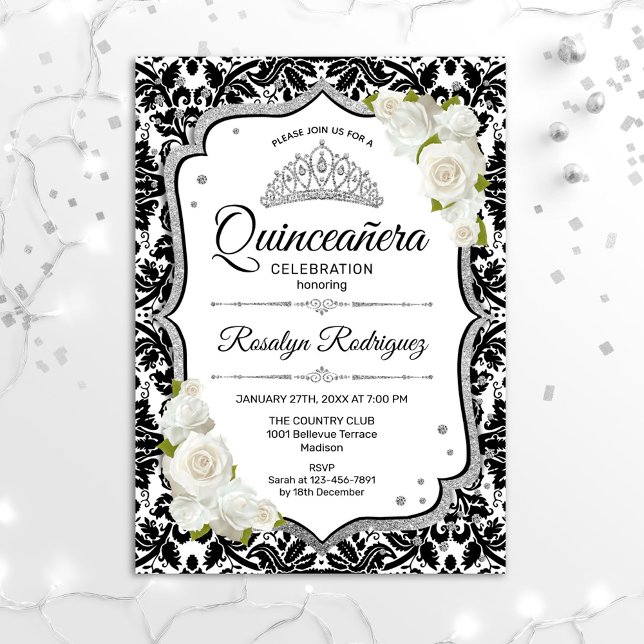 Invitación Quinceanera - Plata de Damasco Blanco Negro (Subido por el creador)