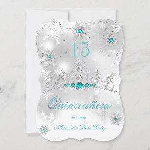 Invitación Quinceanera Plata Perla Azul Blanco Verde azulado 