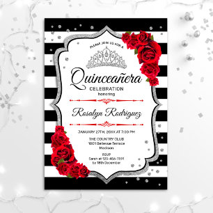 Invitación Quinceanera - Plata roja blanca