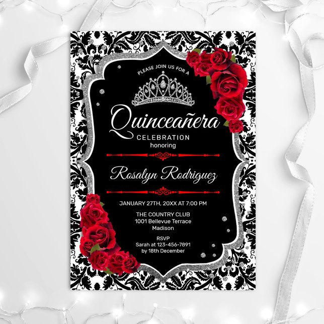 Invitación Quinceanera - Plata roja negra (Subido por el creador)