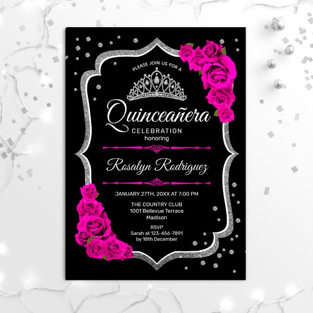 Invitación Quinceanera - Plata rosa negro (Subido por el creador)