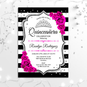Invitación Quinceanera - Plata rosa negro blanco