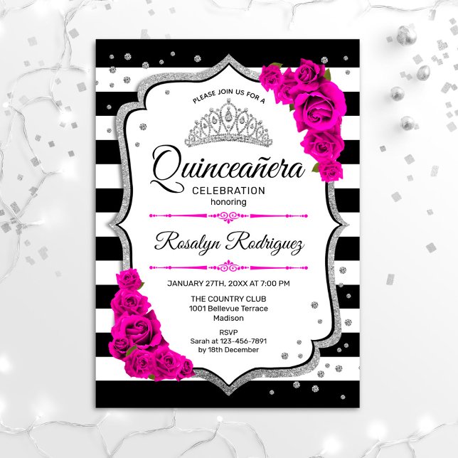 Invitación Quinceanera - Plata rosa negro blanco (Subido por el creador)