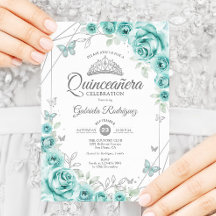 Quinceanera Plata Turquesa Floral
