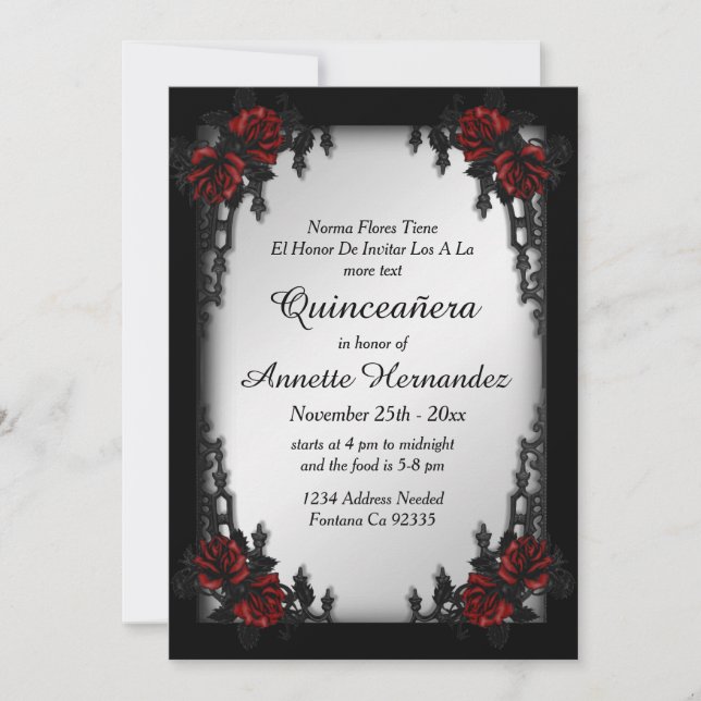 Invitación Quinceañera plateada del cuarto de Gótico francés (Anverso)