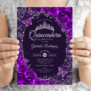 Invitación Quinceañera Plateada Púrpura