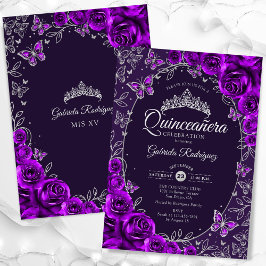 Invitación Quinceañera Plateada Púrpura