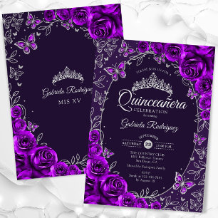 Invitación Quinceañera Plateada Púrpura