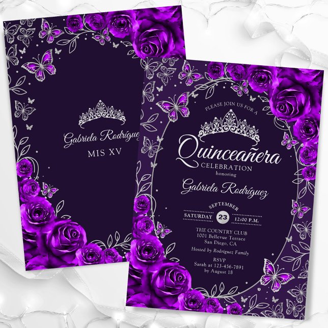 Invitación Quinceañera Plateada Púrpura (Subido por el creador)