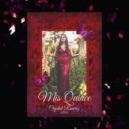 Invitación Quinceanera plegada de mariposas rojas