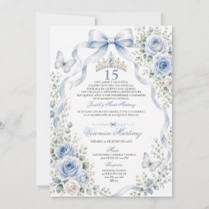 Invitación Quinceañera Polvo Azul 15 Años Tiara Princesa