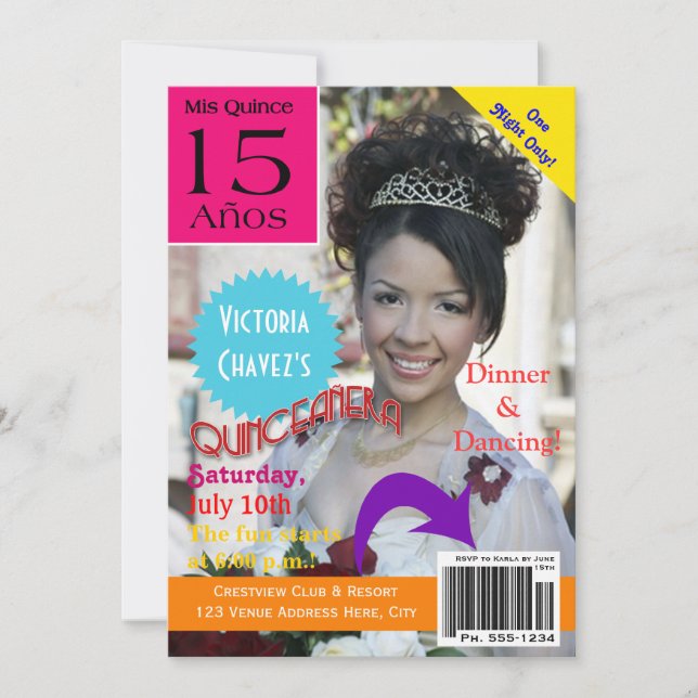 Invitación Quinceañera| Portada de la revista| Foto| 15 (Anverso)