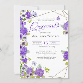 Invitación Quinceañera primavera jardín floral mariposa fiest