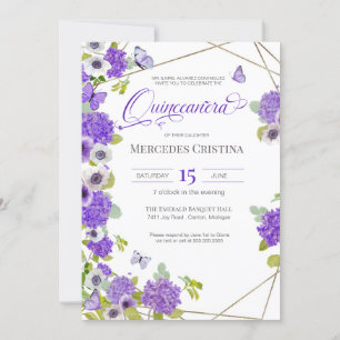 Invitación Quinceañera primavera jardín floral mariposa fiest