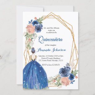 Invitación Quinceañera Princesa Azul Marino Cumpleaños 15 Esp