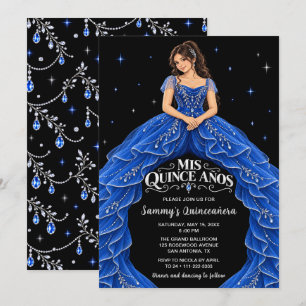 Invitación Quinceañera Princesa Azul Real Plateada