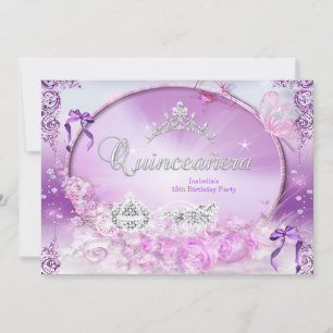 Invitación Quinceañera Princesa Carruaje Purpura Mágico