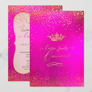 Invitación Quinceanera Princesa Crown Faux Gold Confetti Rosa
