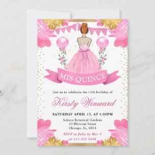 Invitación Quinceañera Princesa de Cabello Rojo con Vestido R