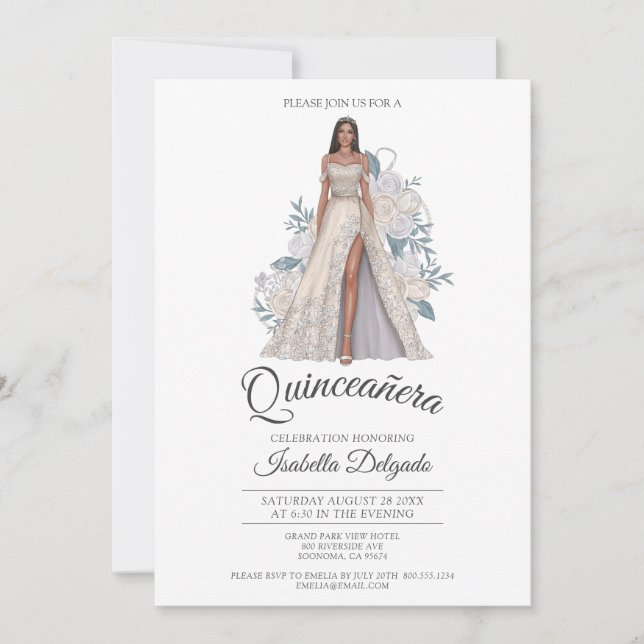 Invitación Quinceanera Princesa Diamante Purpurina Gown (Anverso)