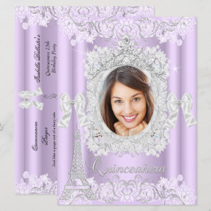 Invitación Quinceañera Princesa Encaje Morado Foto Grande