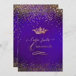Invitación Quinceanera Princesa Faux Gold Confetti Violet