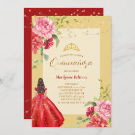 Invitación Quinceañera Princesa Floral Rojo Amarillo