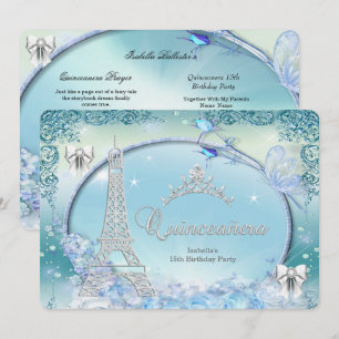 Invitación Quinceañera Princesa Mágico Azul Teal Plata