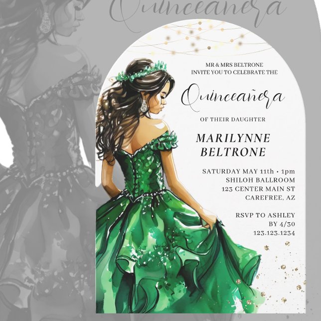 Invitación Quinceañera Princesa Oro Verde Esmeralda (Subido por el creador)