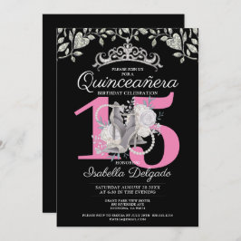 Invitación Quinceanera Princesa Pink Black 15 cumpleaños