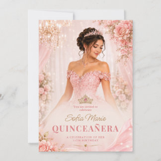 Invitación Quinceañera Princesa Rosa Claro Cumpleaños 15