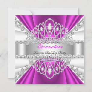 Invitación Quinceanera Princesa Tiara de Diamante Blanco Rosa
