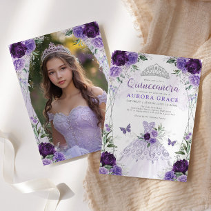 Invitación Quinceañera Princesa Vestido Lavender Plata Foto