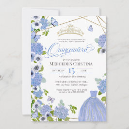 Invitación Quinceañera Princess Blue Garden