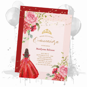 Invitación Quinceañera Princess Red Floral