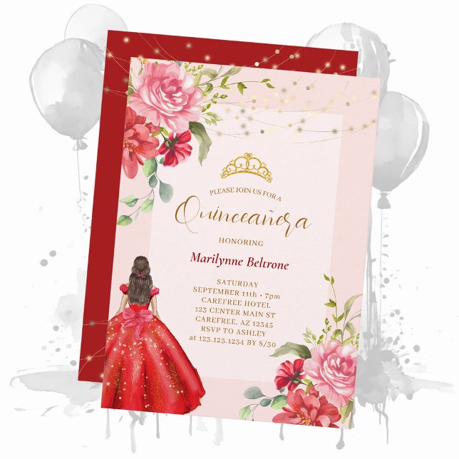 Invitación Quinceañera Princess Red Floral (Subido por el creador)