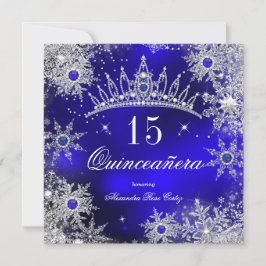 Invitación Quinceanera Princess Royal Blue Snowflake Tiara