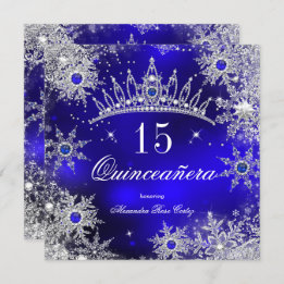 Invitación Quinceanera Princess Royal Blue Snowflake Tiara