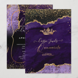 Invitación Quinceanera, Purple Agate Faux Gold Confetti