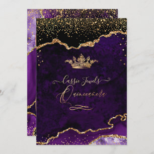 Invitación Quinceanera, Purple Agate Faux Gold Confetti Invit
