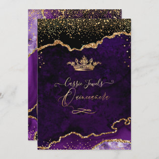 Invitación Quinceanera, Purple Agate Faux Gold Confetti Invit
