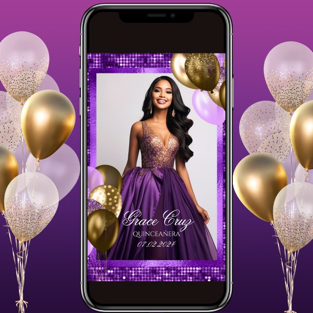 Invitación Quinceañera Purple and Gold (Subido por el creador)