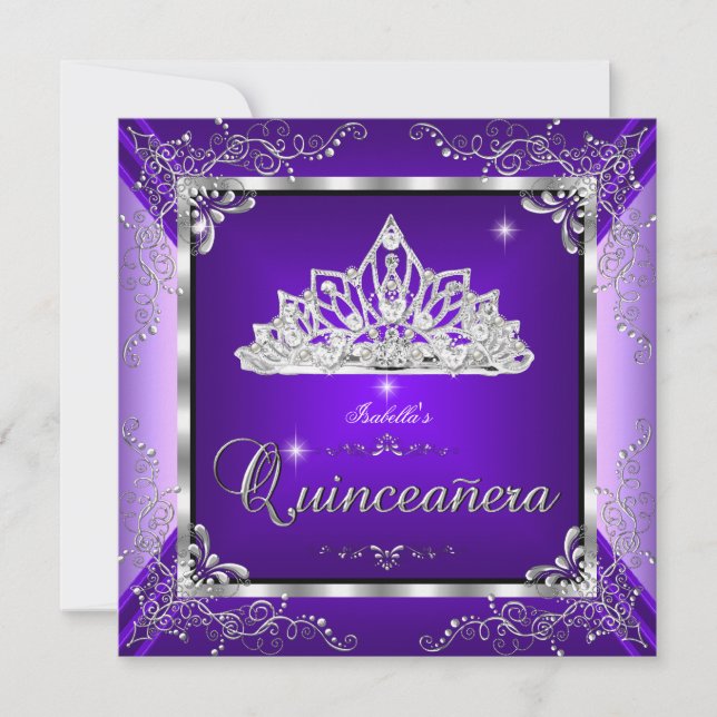 Invitación Quinceanera Purple Lavender Diamante Tiara (Anverso)