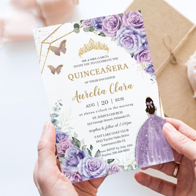 Invitación Quinceañera Purple Lavender Lilac Floral Princesa (Subido por el creador)