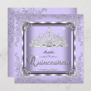 Invitación Quinceanera Purple Lavender Plata Diamante Tiara 3